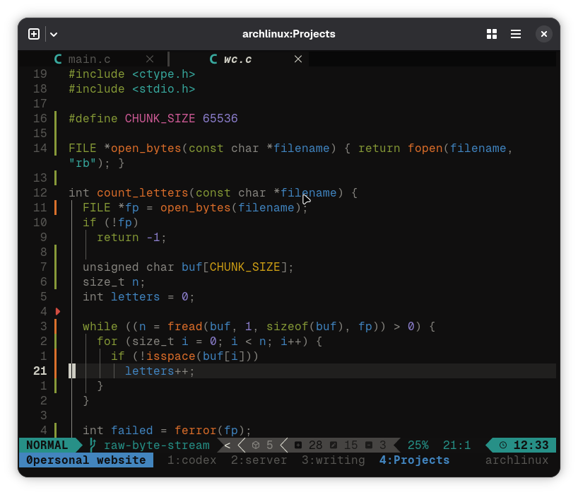 C code displayed in a terminal editor using the Geist Mono font