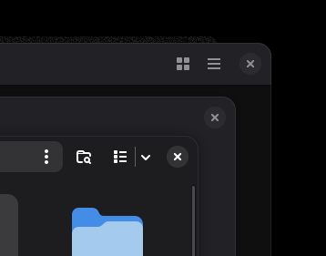 GNOME app windows with rounded title bars and close buttons